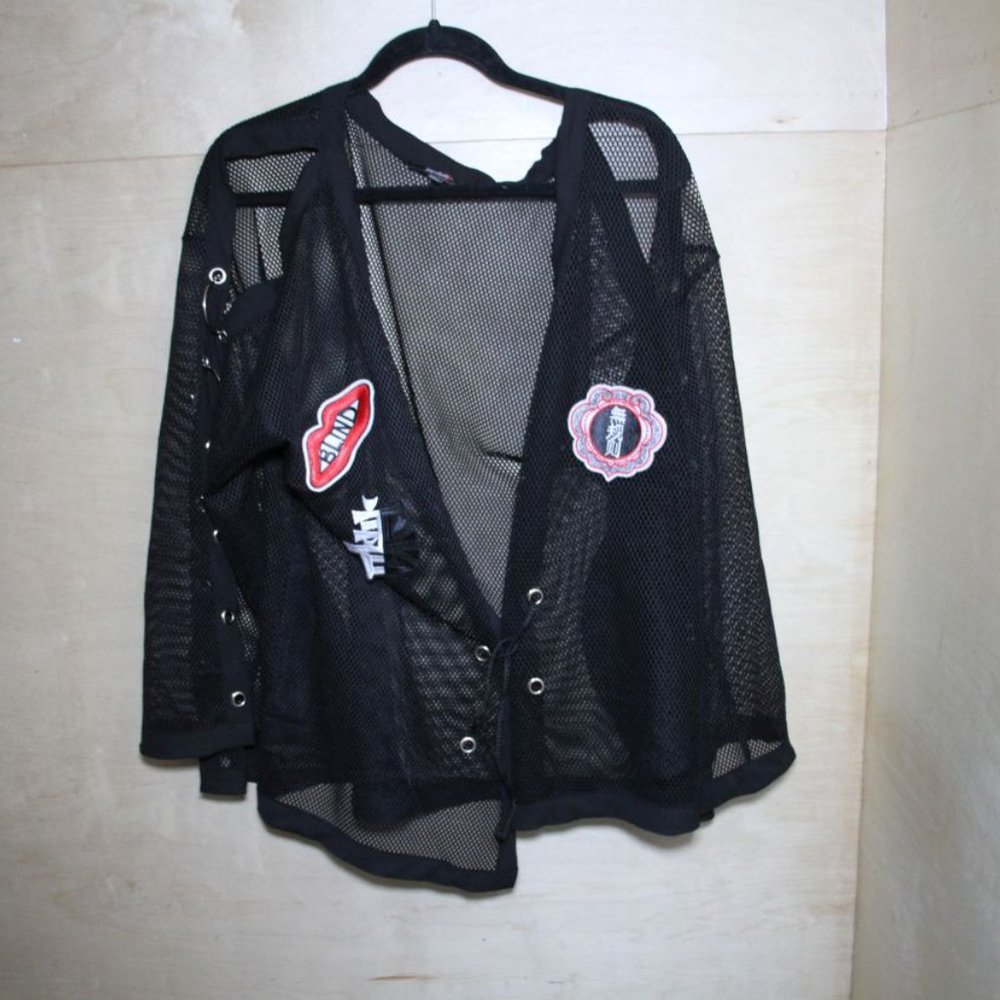 Impulsive Black Japanese Patch Work Fishnet Jacket